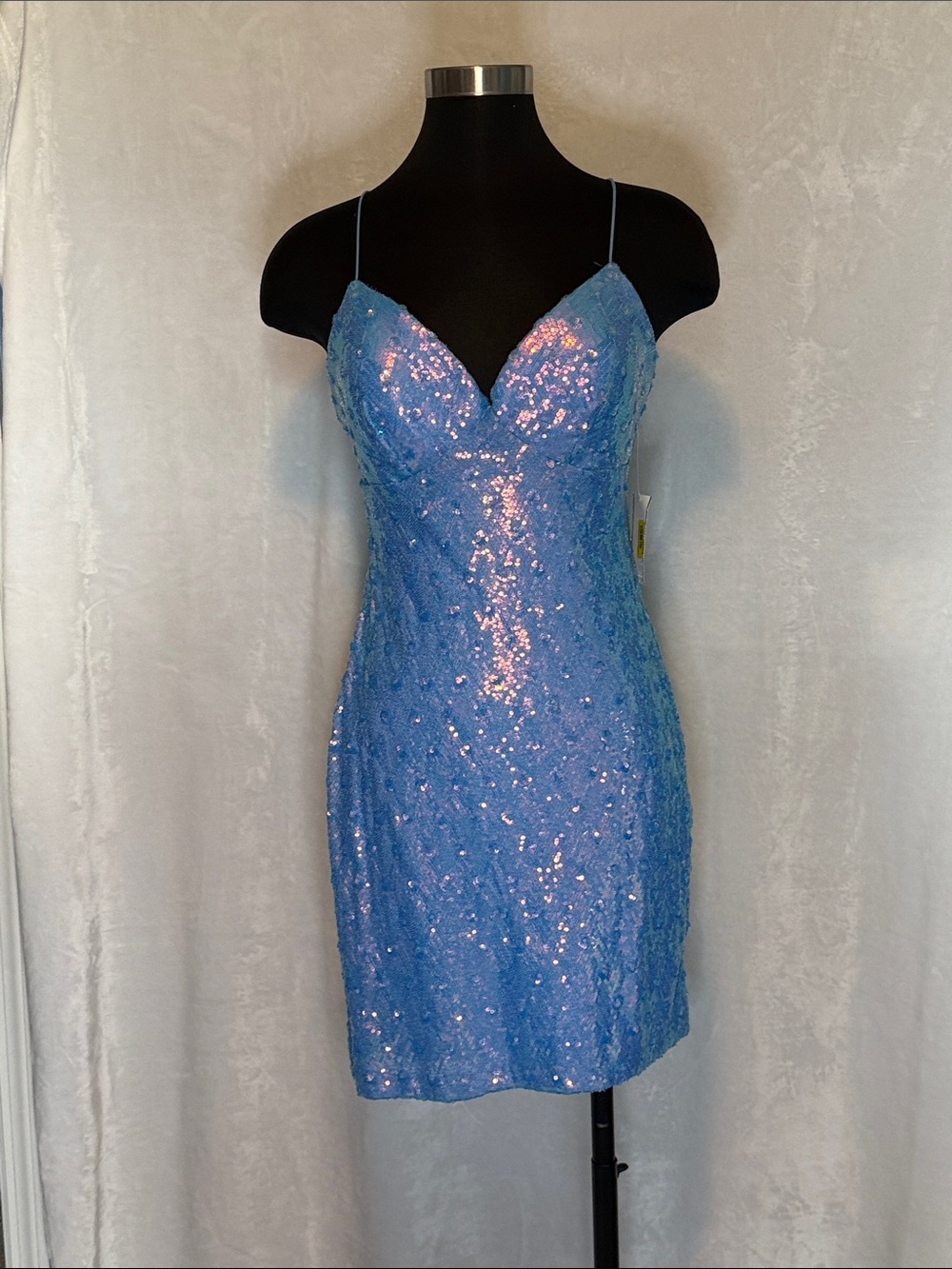B Darlin Blue Sequin Spaghetti-Strap Mini Dress